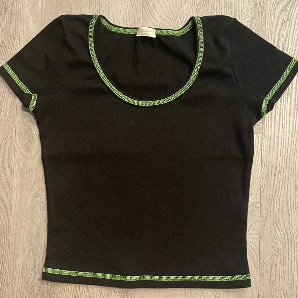 Brandy Melville black w/ green stitching top